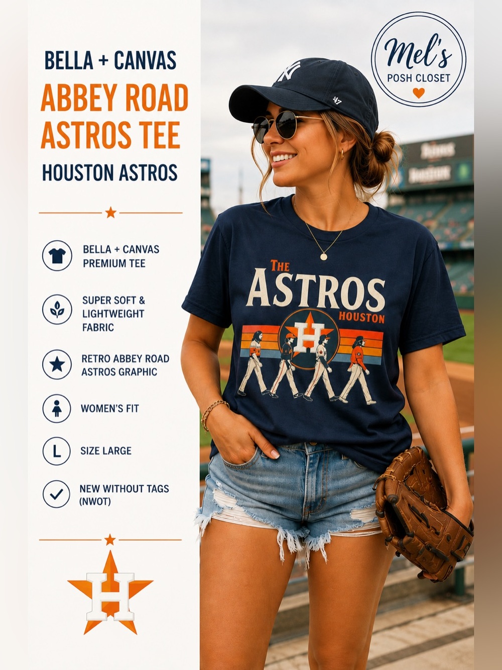 Houston Astros Retro Abbey Road Graphic Tee Bella Canvas Women’s Large NWOT